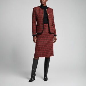 Vintage Pendleton Red Plaid Wool Classic Skirt Suit Jacket with Braid Trim Sz 12